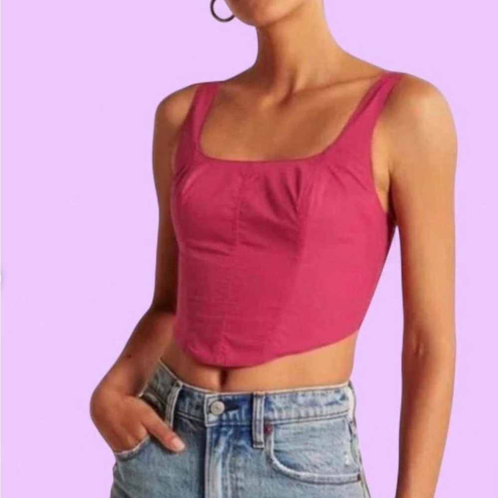 Abercrombie & Fitch Poplin Corset Tank in a bright pink